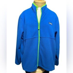 Lands’ End Men’s XL Fleece Full-Zip Jacket Blue Green Trim Outdoor Warm